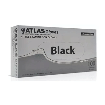 ATLAS Nitrile Black Γάντια Νιτριλίου Μαύρα Μέγεθος:Medium Χωρίς Πούδρα 100 Τεμάχια