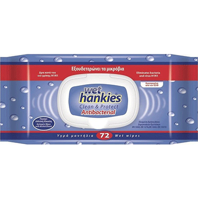 Wet Hankies Υγρά Αντιβακτηριδιακά Μαντηλάκια Χεριών με Καπάκι Antibact …