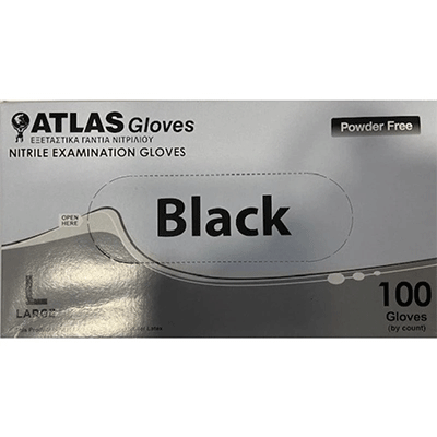 ATLAS Nitrile Black Γάντια Νιτριλίου Μαύρα Μέγεθος:Large Χωρίς Πούδρα 100 Τεμάχια
