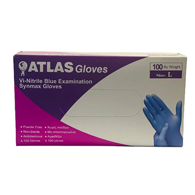 ATLAS Vi-Nitrile Blue Γάντια Νιτριλίου Μπλε Μέγεθος:Large Χωρίς Πούδρα 100 Τεμάχια