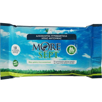 More-Sept Υγρά Μαντηλάκια Οινοπνεύματος, 10 τεμάχια More-Sept Υγρά Μαντηλάκια Οινοπνεύματος, 10 τεμάχια