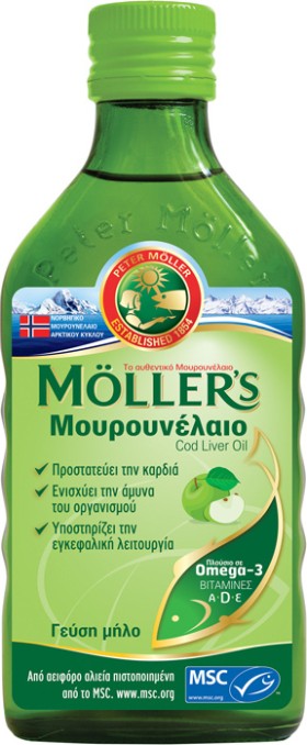 Mollers Cod Liver Oil Μουρουνέλαιο σε Υγρή Μορφή με Γεύση Μήλο 250ml