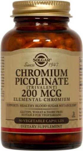 Solgar Chromium Picolinate 200mcg Συμπλήρωμα Διατροφής για τον Έλεγχο του Σακχάρου και τον Μεταβολισμό του Λίπους 90 Φυτικές Κάψουλες