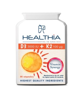 Healthia Vitamin D3 3000IU & K2 100mcg Συμπλήρωμα Διατροφής Για Οστά - Δόντια 90 Κάψουλες