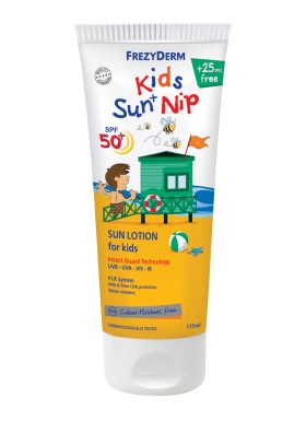 Frezyderm Kids Sun+ Nip SPF50+ Παιδικό Αντηλιακό Γαλάκτωμα με Εντομοαπωθητική Δράση 175ml+ ΔΩΡΟ 25ml Επιπλέον Ποσότητα