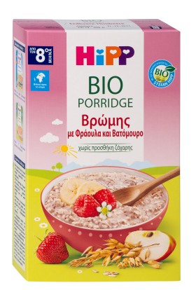 Hipp BIO Porridge Βρεφική Κρέμα Βρώμης με Φράουλα και Βατόμουρο από τον 8ο Μήνα Χωρίς Ζάχαρη 250gr