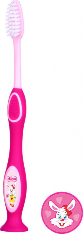 Chicco Toothbrush Παιδική Οδοντόβουρτσα Μαλακή Ροζ Λαγουδάκι για 3-6 Ετών με Θήκη 1 Τεμάχιο