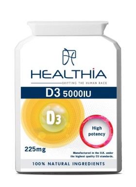 Healthia Vitamin D3 5000IU 225mg Συμπλήρωμα Διατροφής με Βιταμίνη D3 100 Κάψουλες