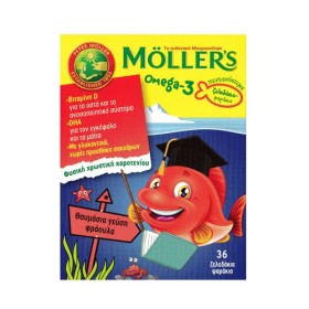Mollers Omega-3 Μουρουνέλαιο Ζελεδάκια Ψαράκια για Παιδιά με Γεύση Φράουλα 36 Ζελεδάκια