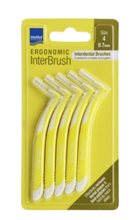 Intermed Ergonomic InterBrush Size:4 Μεσοδόντια Βουρτσάκια με Λαβή 0.7mm Κίτρινα 5 Τεμάχια