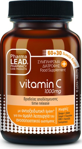 PharmaLead Vitamin C 1000mg Συμπλήρωμα Διατροφής Για Το Ανοσοποιητικό 60+30 Δισκία ΔΩΡΟ