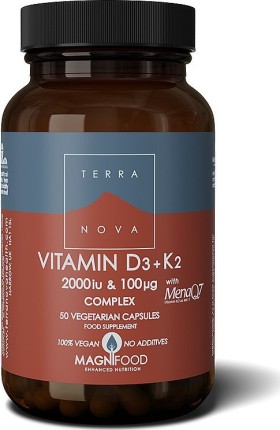 Terranova Vitamin D3 2000IU + K2 100μg Complex Συμπλήρωμα Διατροφής για την Καρδιά - Οστά 50 Φυτικές Κάψουλες