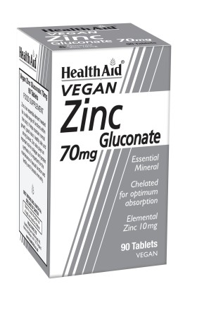 Health Aid Zinc Gluconate 70mg Συμπλήρωμα Διατροφής με Ψευδάργυρο Γλυκονικό για Ανοσοποιητικό, Δέρμα & Αναπαραγωγικό 90 Ταμπλέτες
