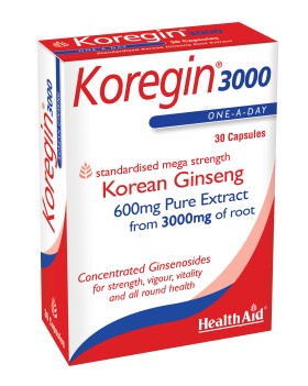 Health Aid Koregin 3000 600mg Συμπλήρωμα Διατροφής με Κορεάτικο Τζίνσενγκ για Ενίσχυση & Τόνωση του Οργανισμού 30 Κάψουλες