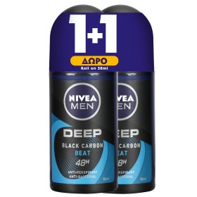 Nivea Men PROMO Deep Black Carbon Beat Ανδρικό Αποσμητικό Roll on 48ωρης Προστασίας 2x50ml