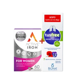 Bionat PROMO Active Iron for Women Βιταμίνες, Μέταλλα και Ιχνοστοιχεία 30 Κάψουλες + 30 Ταμπλέτες & ΔΩΡΟ Bionat Tusfree Σιρόπι για τον Ξηρό - Παραγωγικό Βήχα 150ml