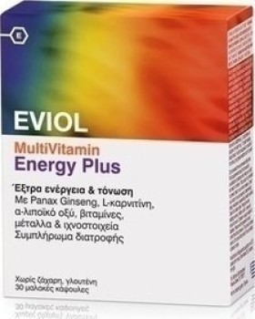 Eviol MultiVitamin Energy Plus Συμπλήρωμα Διατροφής για την Παραγωγή & Απελευθέρωση Ενέργειας στον Οργανισμό, 30 Κάψουλες