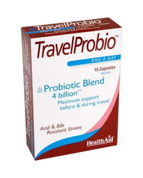 Health Aid Travel Probio Συμπλήρωμα Διατροφής Προβιοτικών 4δις, με Πρεβιοτικά (FOS) για Εύρρυθμη Εντερική Λειτουργία 15 Κάψουλες