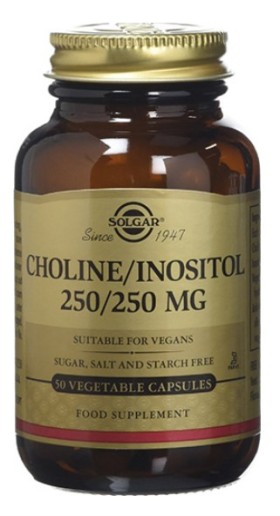 Solgar Choline Inositol 250/250mg Συμπλήρωμα Διατροφής με Χολίνη και Ινοσιτόλη για την Καλή Υγεία του Νευρικού - Μυϊκού Συστήματος 50 Φυτικές Κάψουλες