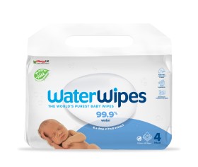 WaterWipes Bio 100% Βιοδιασπώμενα Άοσμα Μωρομάντηλα με 99,9% Νερό 240 Τεμάχια [4 Πακέτα x 60 Τεμάχια]