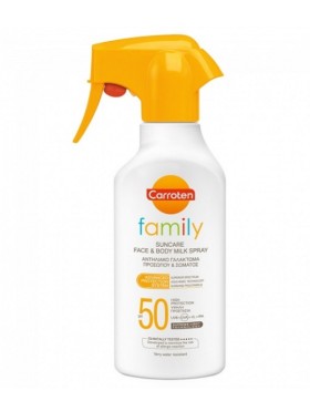 Carroten Family Suncare Milk Spray SPF50 Αντηλιακό Γαλάκτωμα Προσώπου & Σώματος σε Μορφή Spray για Εύκολη Εφαρμογή για Όλη την Οικογένεια 270ml