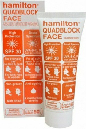 Hamilton Quadblock Sun Screen Face Cream SPF30 Αντιηλιακή Κρέμα Προσώπου για Όλους τους Τύπους Επιδερμίδας 50ml