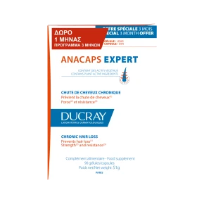 Ducray Anacaps Expert Συμπλήρωμα Διατροφής που Προτείνεται για τη Χρόνια Τριχόπτωση 90 Κάψουλες Αγωγή 3 Μηνών