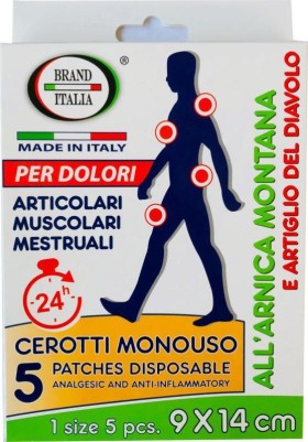 Medico Italia Brand Arnica Patches Επιδερμική Θεραπεία των Αρθρώσεων από Μυϊκούς Πόνους 9cm x 14cm 5 Τεμάχια