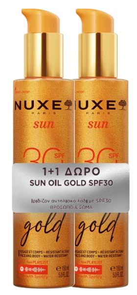 Nuxe PROMO Sun Oil Gold SPF30 Ιριδίζον Λάδι Μαυρίσματος Προσώπου & Σώματος 2x150ml