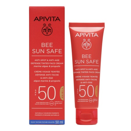 Apivita Bee Sun Safe Anti Spot Anti Age Tinted Face Cream SPF50 Αντηλιακή Κρέμα Προσώπου Κατά των Π