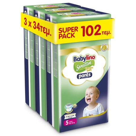 Πάνες Βρακάκι Babylino Pants Cotton Soft Unisex Super Pack No5 Junior [10-16kg] 102 Πάνες [3 Πακέτα