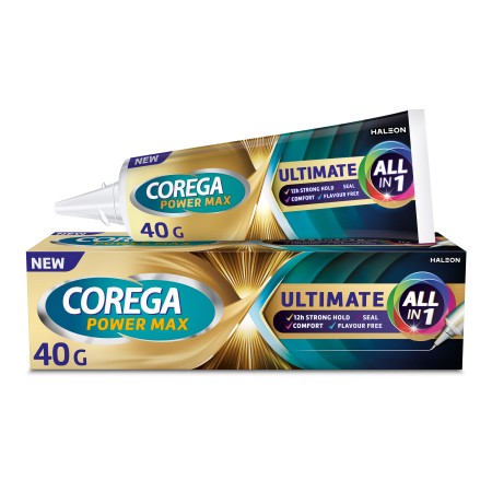 Corega Ultimate All In One, Στερεωτική Κρέμα Τεχνητής Οδοντοστοιχίας για Ακόμα Μεγαλύτερη Δύναμη Μα