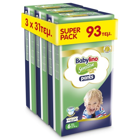 Πάνες Βρακάκι Babylino Pants Cotton Soft Unisex Super Pack No6 Extra Large [13-18kg] 93 Πάνες [3 Πα