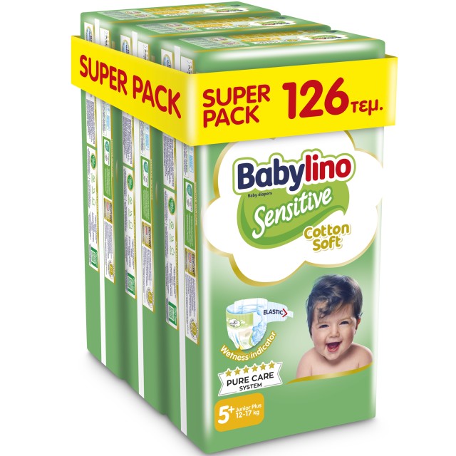 Πάνες Babylino Sensitive Cotton Soft Νο5+ [12-17kg] Super Pack 126 Πάν &hellip;
