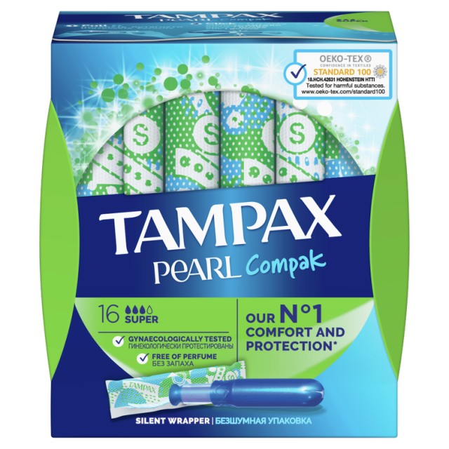 Tampax Pearl Compak Silent Wrapper Ταμπόν με Απλικατέρ για Αυξημένη Ροή 16 Τεμάχια