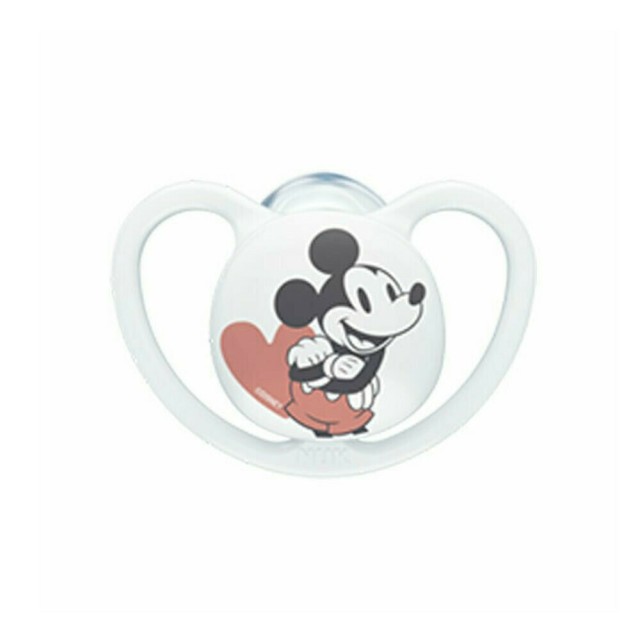 Nuk Space Mickey & Minnie Ορθοδοντική Πιπίλα Σιλικόνης για 6-18m+ με Θήκη Χρώμα Λευκό [10.736.750]