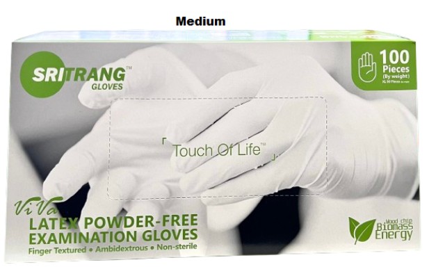 Sri Trang Γάντια Λάτεξ Λευκά Χωρίς Πούδρα Μέγεθος:Medium 100 Τεμάχια
