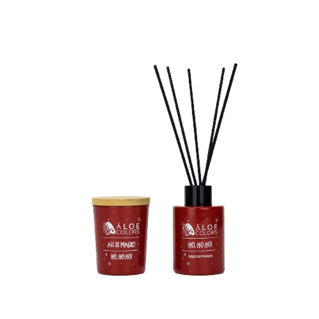 Aloe Colors Ho Ho Ho Gift Set Reed Diffuser Αρωματικό Χώρου με Sticks Διάχυσης Μελομακάρονο 125ml & Soy Candle Κερί Χώρου Σόγιας 50gr