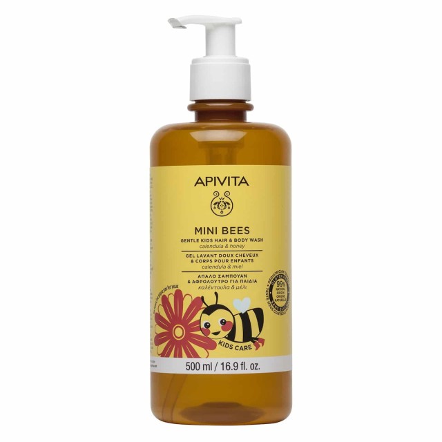 Apivita Mini Bees Kids Hair & Body Wash Απαλό Παιδικό Σαμπουάν & Αφρόλουτρο με Καλέντουλα & Μέλι 500ml με Αντλία