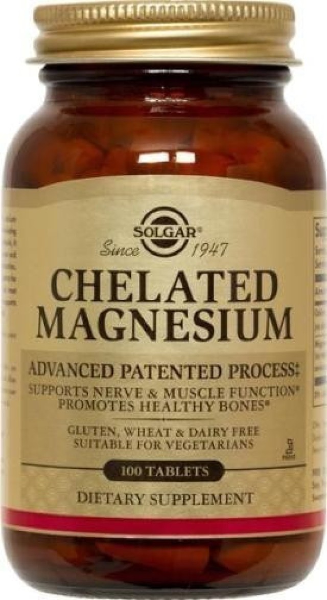 Solgar Chelated Magnesium Συμπλήρωμα Διατροφής Μαγνησίου 100 Ταμπλέτες