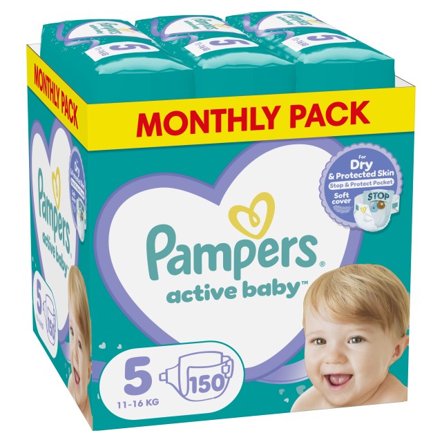 Pampers Active Baby Μέγεθος 5 [11-16kg] Monthly Pack 150 Πάνες