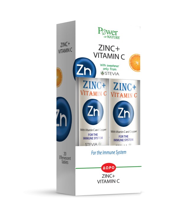 Power of Nature PROMO Zinc+ Vitamin C με Γεύση Λεμόνι 20+20 Αναβράζοντα Δισκία [1+1 ΔΩΡΟ]