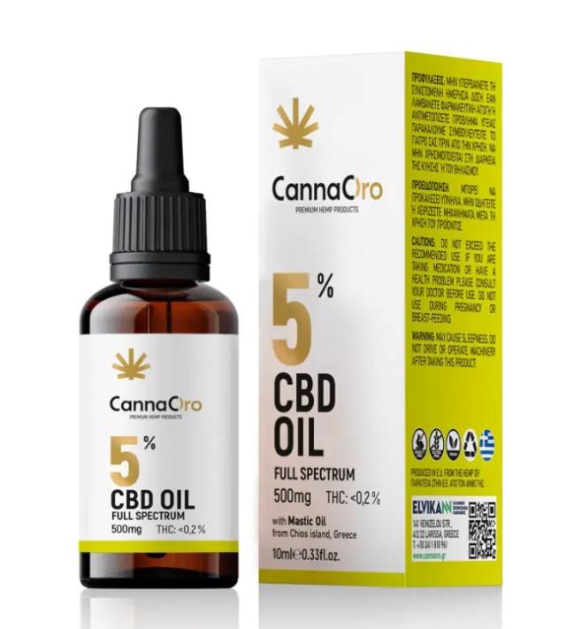 CannaOro CBD 5% Full Spectrum 500mg Mastic Oil Έλαιο Κάνναβης για Υγεία, Ευεξία, Ισορροπία του Οργανισμού 10ml