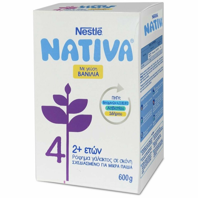 Nestle Nativa 4 Γάλα 2ης Βρεφικής Ηλικίας σε Σκόνη από 2 Ετών με Γεύση Βανίλια 600gr Χάρτινο Κουτί