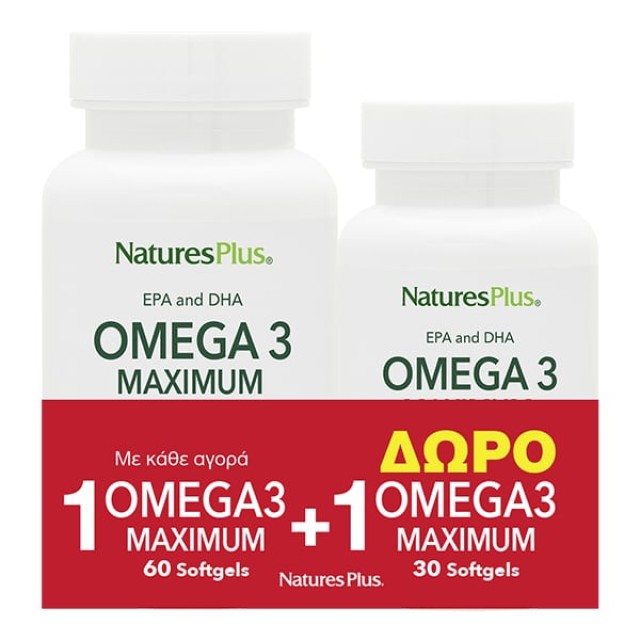 Natures Plus PROMO EPA & DHA Omega 3 Maximum Ιχθυέλαιο 60+30 Μαλακές Κ …