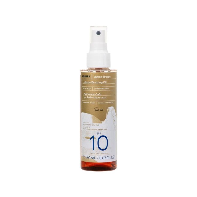 Korres Aegean Bronze SPF10 Αντηλιακό Λάδι για Βαθύ Μαύρισμα Πρόσωπο & …