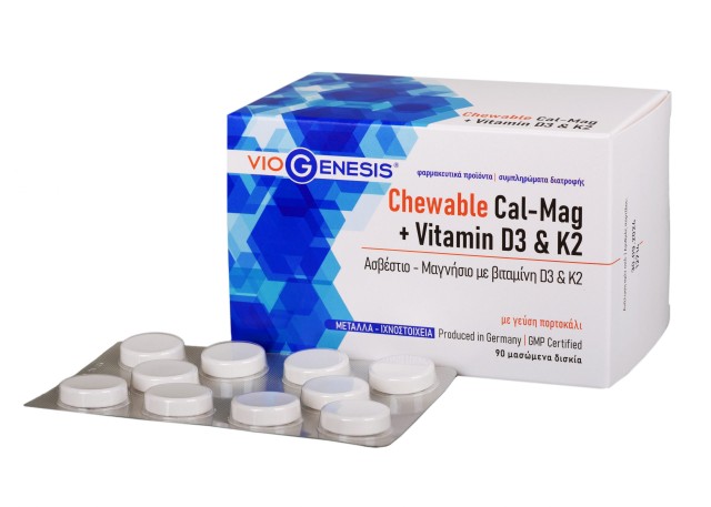 VioGenesis Calcium - Magnesium + Vitamin D3 & K2 Φόρμουλα για την Υγεία των Οστών 90 Μασώμενα Δισκία