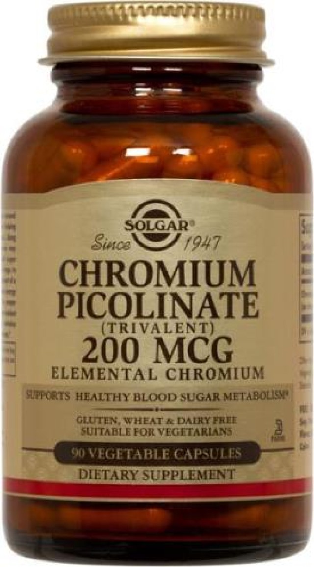 Solgar Chromium Picolinate 200mcg Συμπλήρωμα Διατροφής για τον Έλεγχο του Σακχάρου και τον Μεταβολισμό του Λίπους 90 Φυτικές Κάψουλες