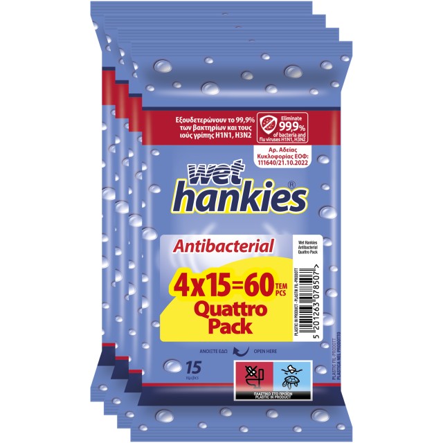 Wet Hankies Υγρά Αντιβακτηριδιακά Μαντηλάκια Χεριών Clean & Protect An …