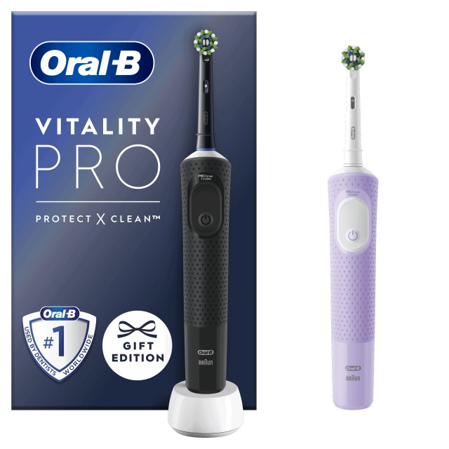 Oral B Vitality Pro Duo Pack Ηλεκτρικές Οδοντόβουρτσες Μαύρη & Μωβ 2 Τεμάχια